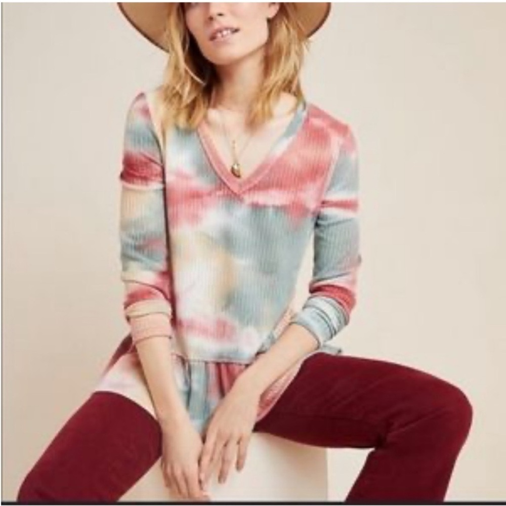 Anthropologie Tallie Tie-Dye V-Neck Tunic